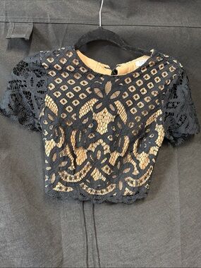 Tobi Black Lace Crop Top with Nude Lining